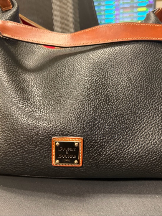 Dooney & Bourke Handbags - Dooney & Bourke Black Pebbled Leather Duffel with Brown Trim